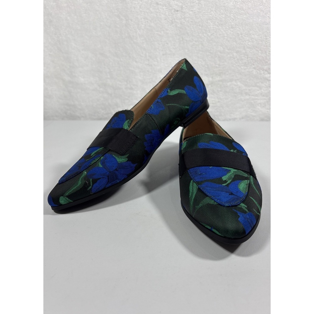 Kelly & Katie Dotty Floral Loafers Pointed Toe Flats Blue Green Size 8.5 FLAW